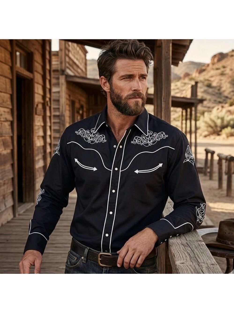 El General Embroidered Black Western Scroll and Pearl Snap Shirt - Size 3XL
